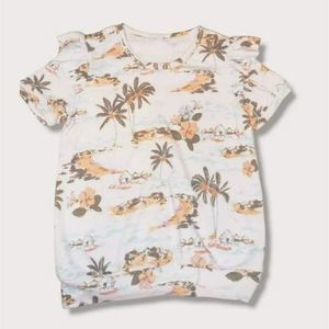 Lauren Conrad size small short sleeve sweatshirt top tropical Floral ruffle